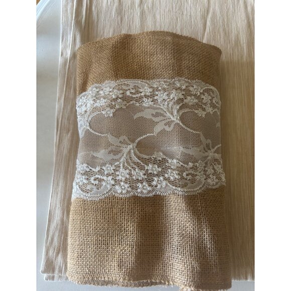 Lot of 3 Vintage Rustic Burlap & Lace Table Runners - Picture 7 of 16